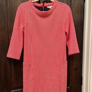 Boden Red and White Polka Dot Knit Shift Dress, Size 8R.